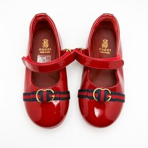 ⚜️ GUCCI ⚜️ Girls Glossy Red Ballet Flat Dress Shoes
